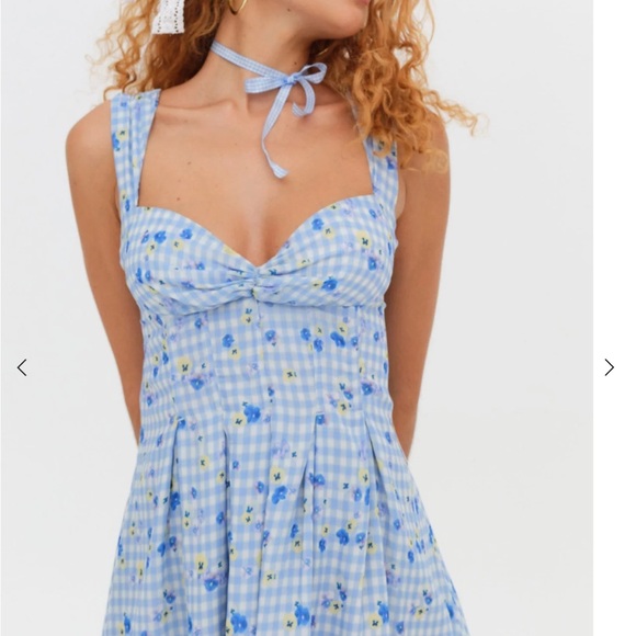 For Love And Lemons Dresses & Skirts - For Love & Lemons Blue Gingham Floral Mini Dress
